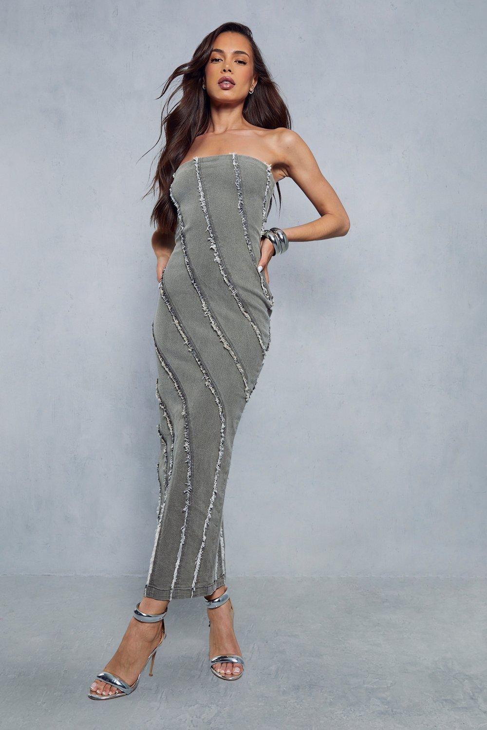Denim Seam Detail Maxi Column Dress